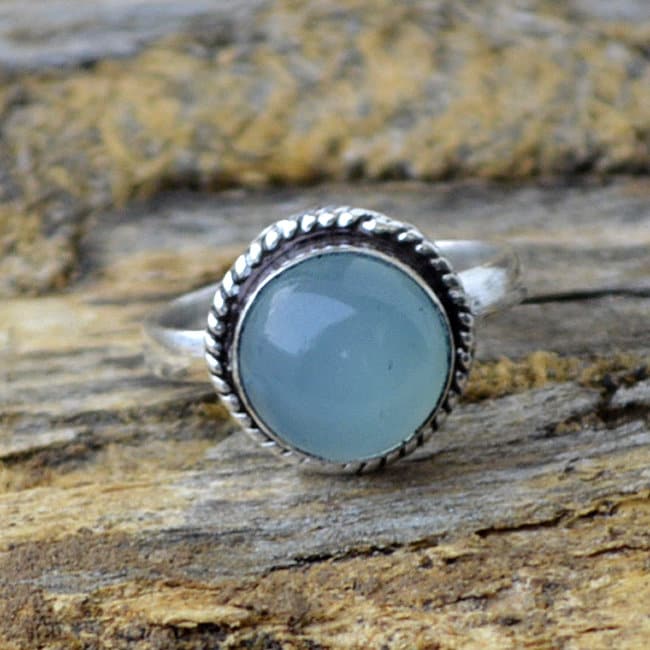 Aqua Chalcedon Ring Runder Edelstein, 925 Sterling Silber von Antragemsnjewels