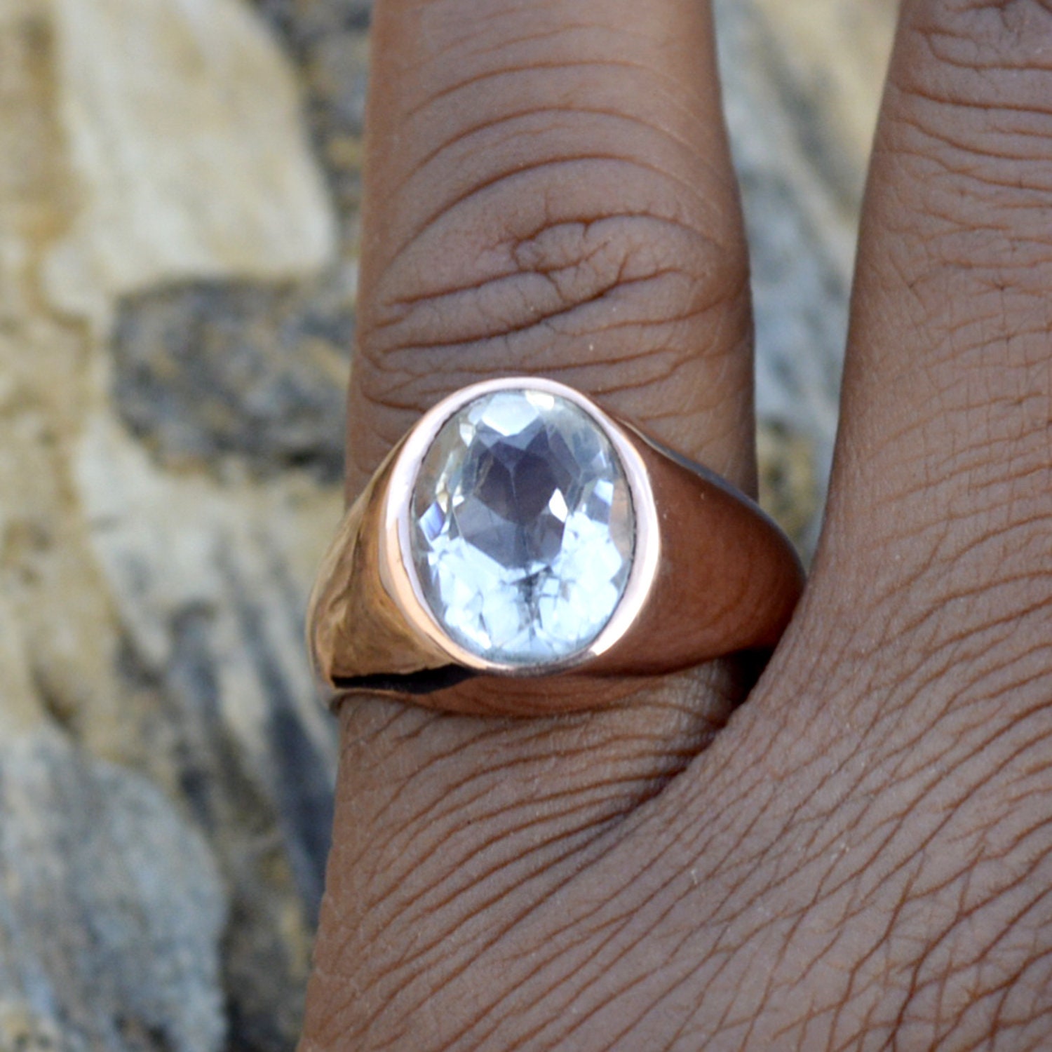 Handgemachte Bergkristall Ring Sterling Silber, Rose Gold Vergoldet, Handwerker Ring von Antragemsnjewels