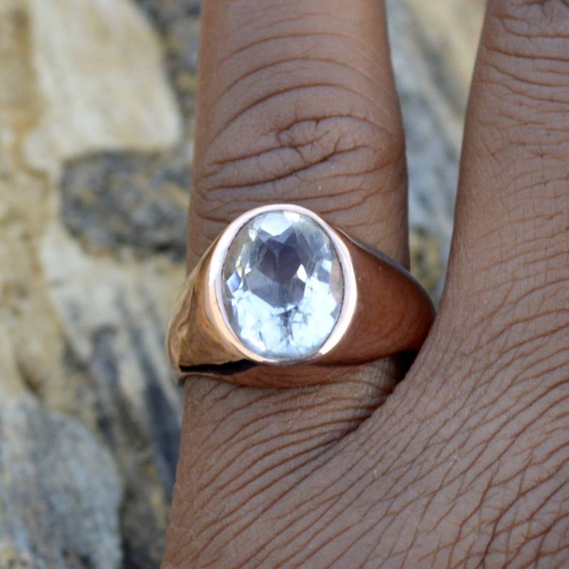 Handgemachte Bergkristall Ring Sterling Silber, Rose Gold Vergoldet, Handwerker Ring von Antragemsnjewels