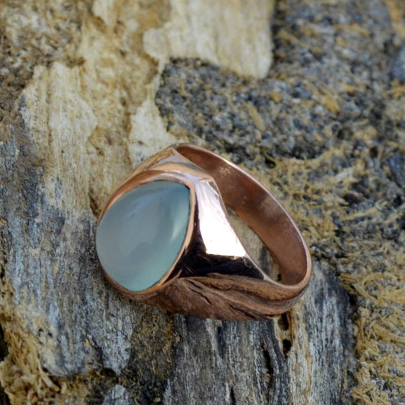 Handgemachte Pear Aqua Chalcedon Ring Sterling Silber Rose Gold Handgemachte Pear Aqua Chalcedon Ring Sterling Silber Rose Gold von Antragemsnjewels