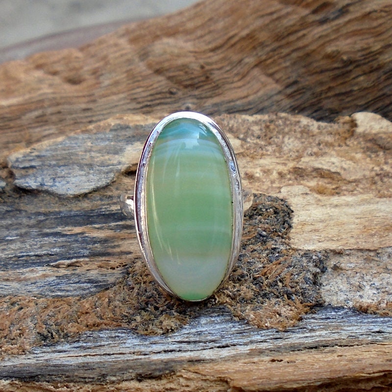 Handgemachter Botswana-Achat-Ring Ovaler Edelstein, Sterling Silber von Antragemsnjewels