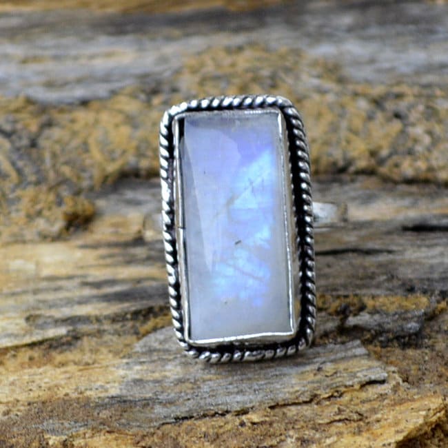 Kissen Regenbogen Mondstein Ring 925 Sterling Silber, Juni Geburtsstein Kissen Regenbogen Mondstein Ring 925 Sterling Silber, Juni Geburtsstein von Antragemsnjewels