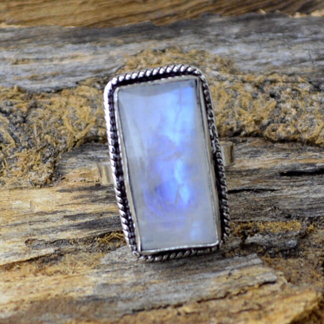 Kissen Regenbogen Mondstein Ring 925 Sterling Silber, Juni Geburtsstein Kissen Regenbogen Mondstein Ring 925 Sterling Silber, Juni Geburtsstein von Antragemsnjewels