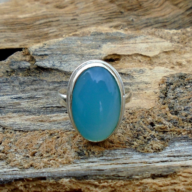Oval Aqua Chalcedon Ring Edelstein-Ring Aus Sterlingsilber von Antragemsnjewels