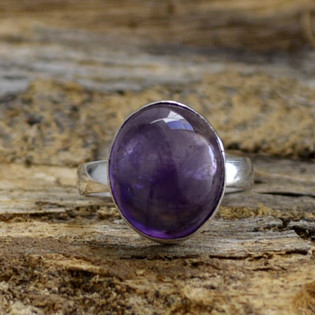 Oval Cab Amethyst Ring Natürlicher Edelstein, 925 Sterling Silber von Antragemsnjewels