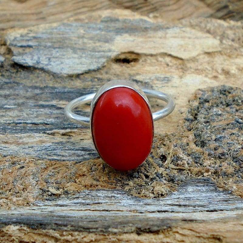 Oval Rote Koralle Ring 925 Sterling Silber Edelstein Ring Oval Rote Koralle Ring 925 Sterling Silber Edelstein Ring von Antragemsnjewels