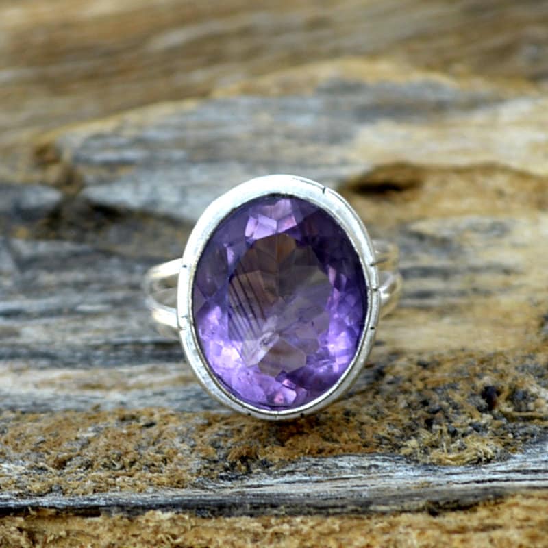 Ovaler Amethyst-Ring 925 Sterlingsilber, Februar Geburtsstein von Antragemsnjewels