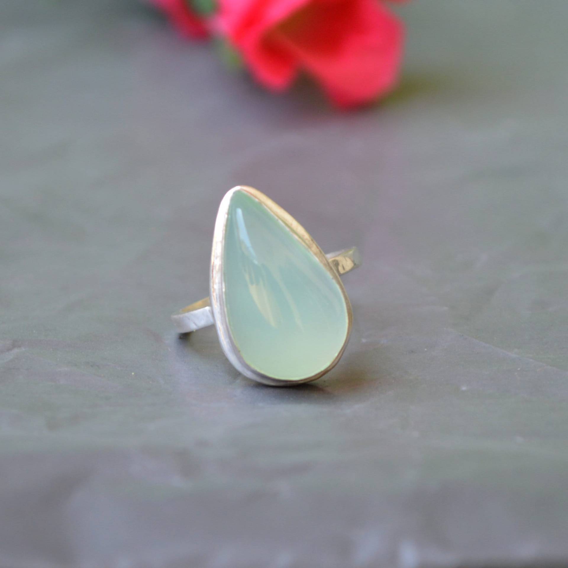 Pear Aqua Chalcedon Ring 925 Sterling Silber Geburtsstein von Antragemsnjewels