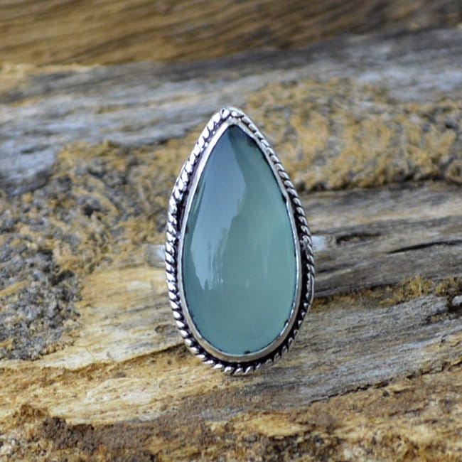 Pear Aqua Chalcedon Ring Edelstein-Ring Aus Sterlingsilber von Antragemsnjewels