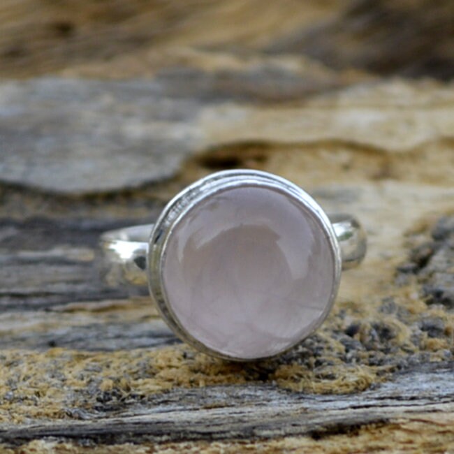 Rund Rosenquarz Ring 925 Sterling Silber Geburtsstein Ring von Antragemsnjewels