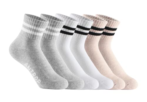 Antrop WoMen Quarter Crew Baumwoll-Fersenlasche Athletic Running Cushion Socken (6 Paar), Mix, 9-12 von Antrop