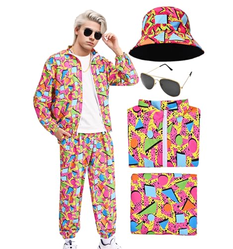 Antsparty 80er Jahre Outfit Herren Damen, Retro 80s Trainingsanzug Jacke Hose Anzug, 80er Jahre Kleidung Bad Taste Outfit für Karneval Halloween Mottoparty von Antsparty