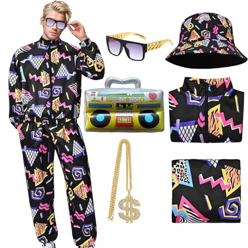 Antsparty 80er Jahre Outfit Herren Damen, Retro 80s Trainingsanzug Jacke Hose Anzug, 80er Jahre Kleidung Bad Taste Outfit für Karneval Halloween Mottoparty von Antsparty