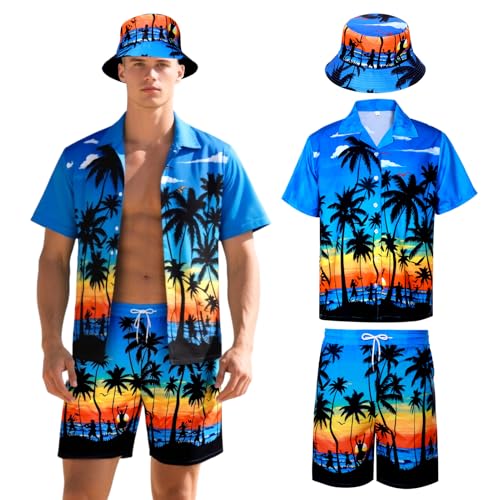Antsparty Hawaii Hemd Männer, Hawaii Outfit Herren mit Hemd Shorts Fischerhut, Herren Casual Kurzarmhemd Strandhemd Set für Sommer Urlaub Party Antsparty Hawaii Hemd Männer, Hawaii Outfit Herren mit Hemd Shorts Fischerhut, Herren Casual Kurzarmhemd Strandhemd Set für Sommer Urlaub Party von Antsparty