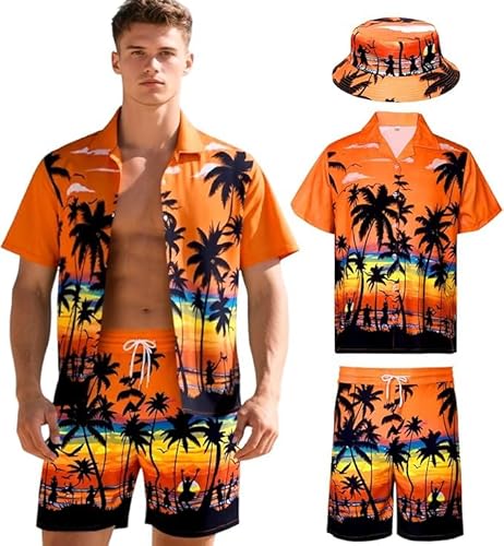 Antsparty Hawaii Hemd Männer, Hawaii Outfit Herren mit Hemd Shorts Fischerhut, Herren Casual Kurzarmhemd Strandhemd Set für Sommer Urlaub Party Antsparty Hawaii Hemd Männer, Hawaii Outfit Herren mit Hemd Shorts Fischerhut, Herren Casual Kurzarmhemd Strandhemd Set für Sommer Urlaub Party von Antsparty