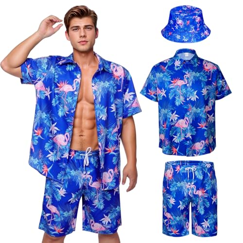 Antsparty Hawaii Hemd Männer, Hawaii Outfit Herren mit Hemd Shorts Fischerhut, Herren Casual Kurzarmhemd Strandhemd Set für Sommer Urlaub Party Antsparty Hawaii Hemd Männer, Hawaii Outfit Herren mit Hemd Shorts Fischerhut, Herren Casual Kurzarmhemd Strandhemd Set für Sommer Urlaub Party von Antsparty