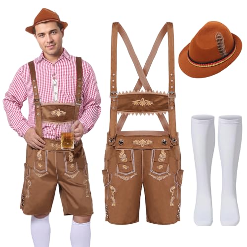 Antsparty Oktoberfest Outfit Herren, Bayerische Kostüm Set mit Lederhose Herren Tracht Hüte und Socken, Oktoberfest Kostüm für Dress Up Party und Bierfest Antsparty Oktoberfest Outfit Herren, Bayerische Kostüm Set mit Lederhose Herren Tracht Hüte und Socken, Oktoberfest Kostüm für Dress Up Party und Bierfest von Antsparty
