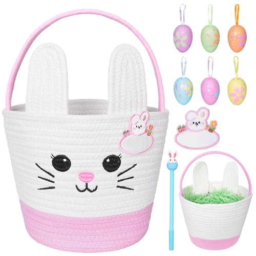 Antsparty Osterkörbchen mit Henkel, Osterkorb Kinder Osternest Korb mit Ostereier aufhängen Namensschilder Feder, Osterhasen Taschen Ostertüten zum Befüllen für Eiersuche & Dekoration von Antsparty