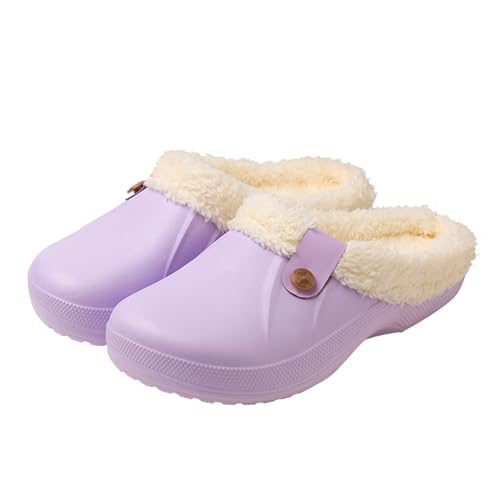 Anttyscar Clogs Gefüttert Damen Herren Warm Hausschuhe wasserdichte Gartenclogs mit Fell Frauen Geschlossen Lined Clogs Winter Plüsch Pantoletten von Anttyscar