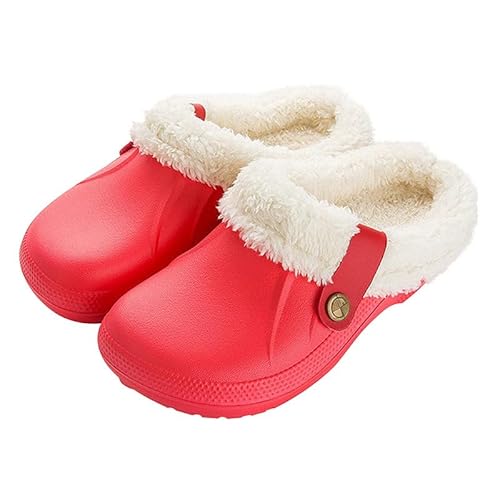 Anttyscar Clogs Gefüttert Damen Herren Warm Hausschuhe wasserdichte Gartenclogs mit Fell Frauen Geschlossen Lined Clogs Winter Plüsch Pantoletten von Anttyscar