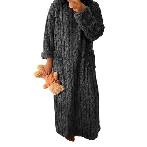 Anttyscar Fleece Schlafanzug Damen Winter Schlafbekleidung Flauschig Lang Nachthemd Warm Hausanzug Jacquard-Pyjamas Nachtwäsche mit Taschen,Länge 115CM von Anttyscar
