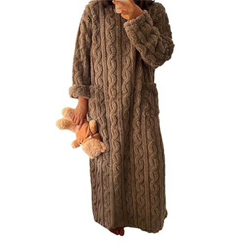 Anttyscar Fleece Schlafanzug Damen Winter Schlafbekleidung Flauschig Lang Nachthemd Warm Hausanzug Jacquard-Pyjamas Nachtwäsche mit Taschen,Länge 140CM von Anttyscar