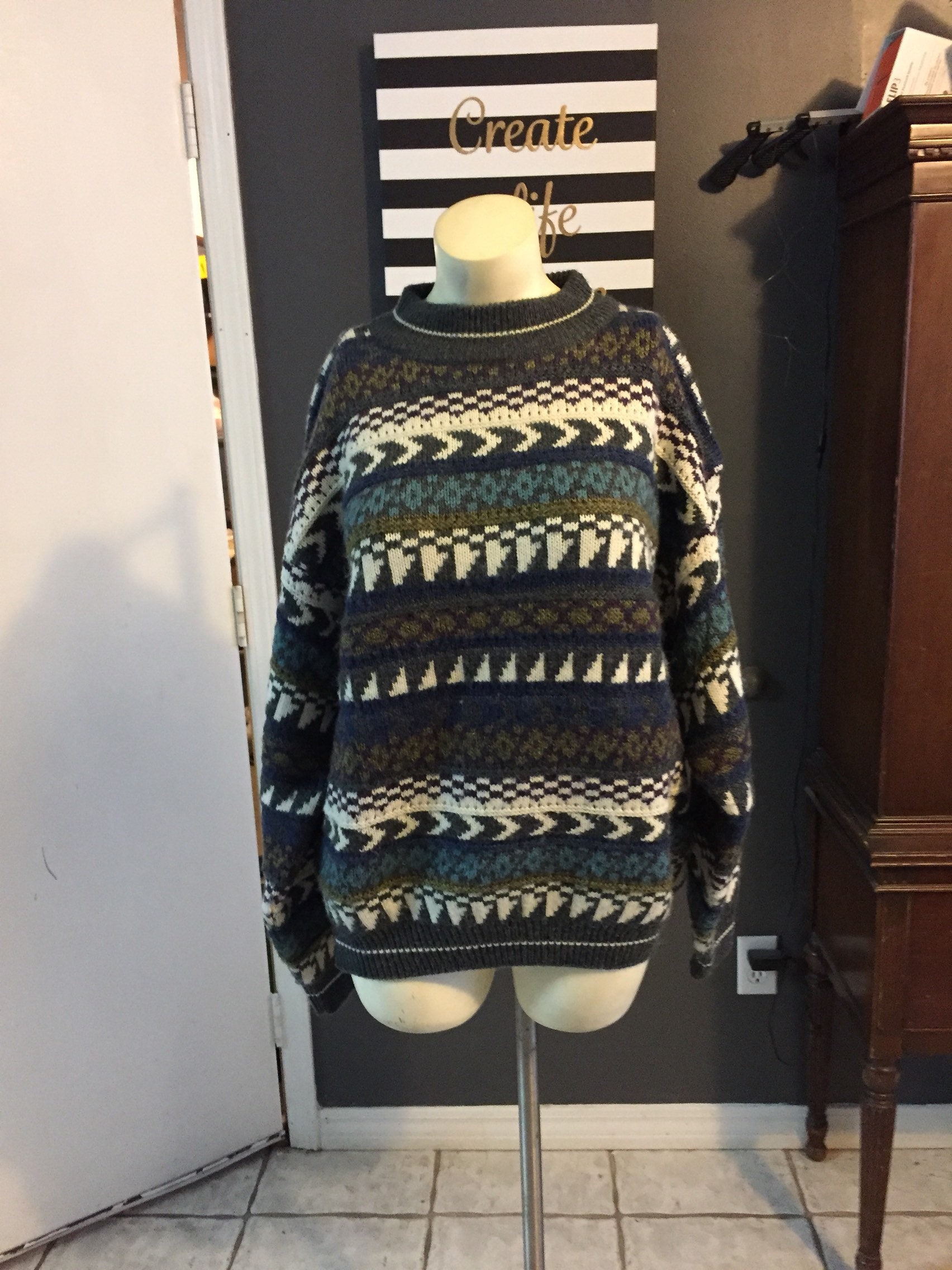 90Er Jahre Unionbay Wolle Mischung Pullover Größe S Geo Druck von Antweakin