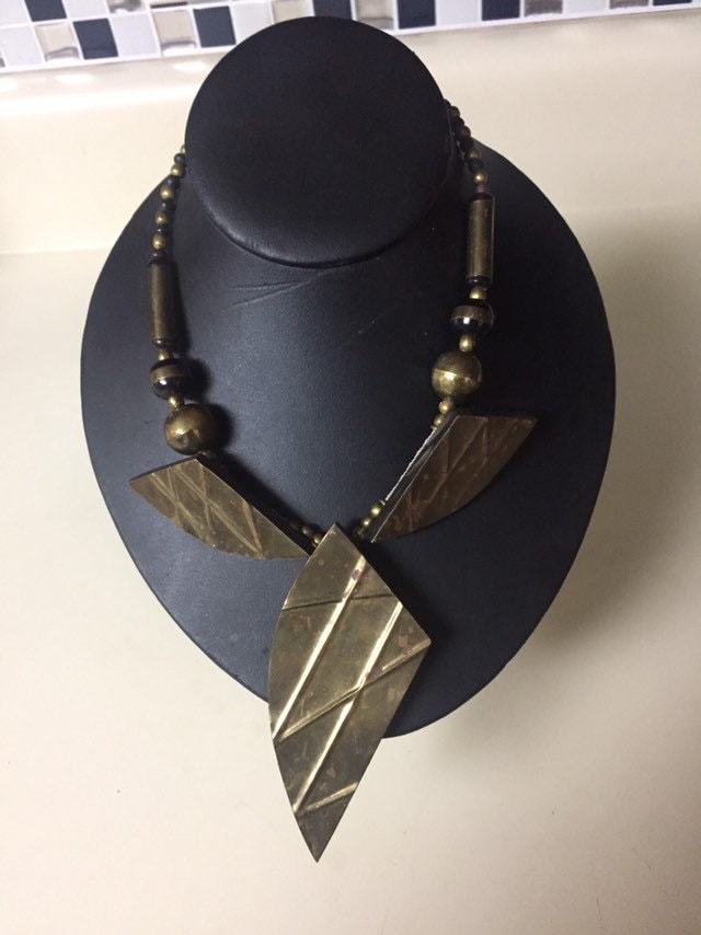 Handwerker Jahrgang Kupfer Aussage Halskette Messing Gehämmert Perlen von Antweakin