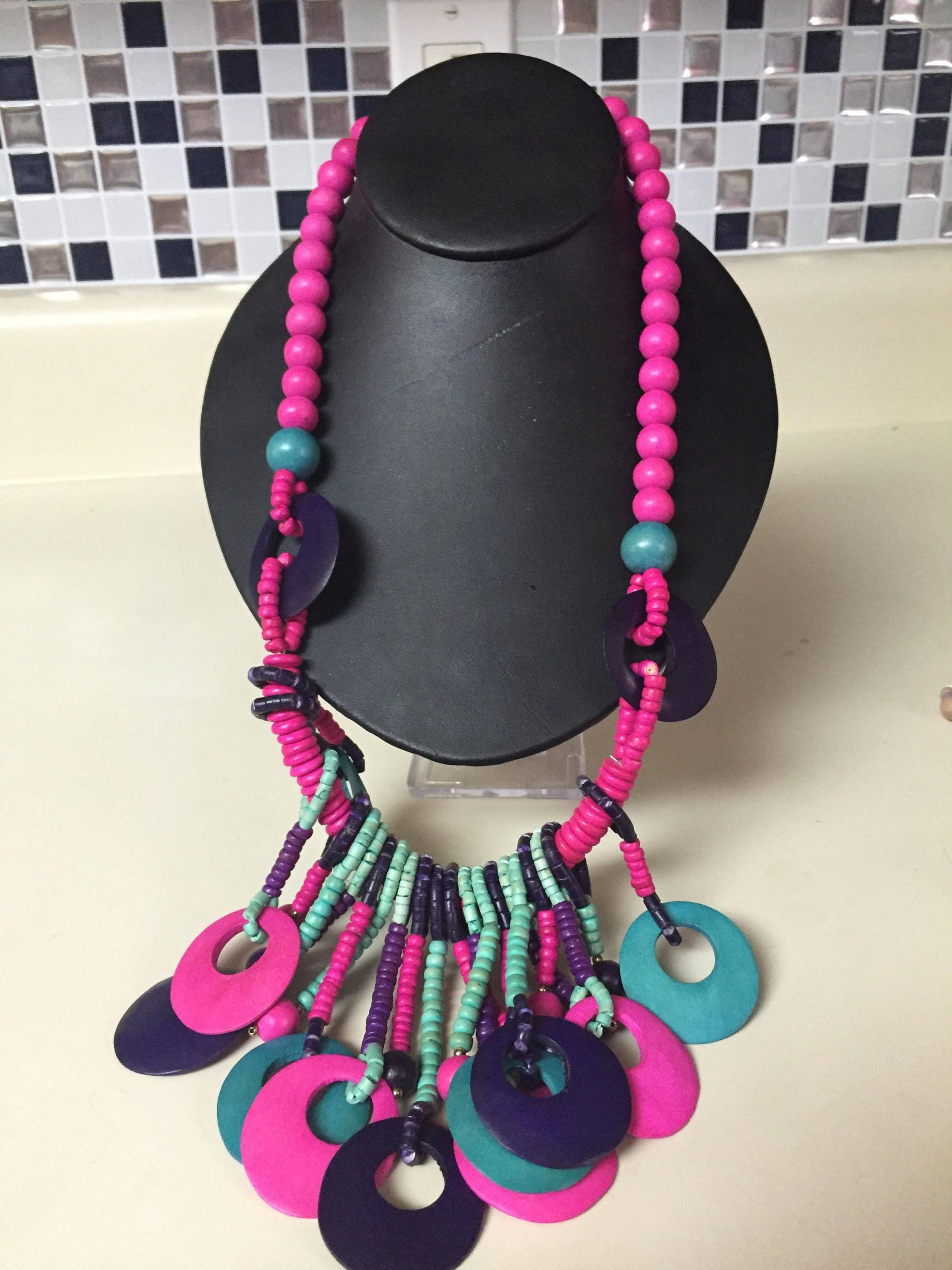 Helle Jahrgang Bewaldet Halskette Multi Strang Damgle Langen Rosa Lila Aqua von Antweakin