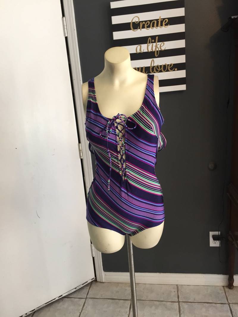 Jahrgang Gottex Streifen Ein Stück Schwimmen Größe 12 von Antweakin