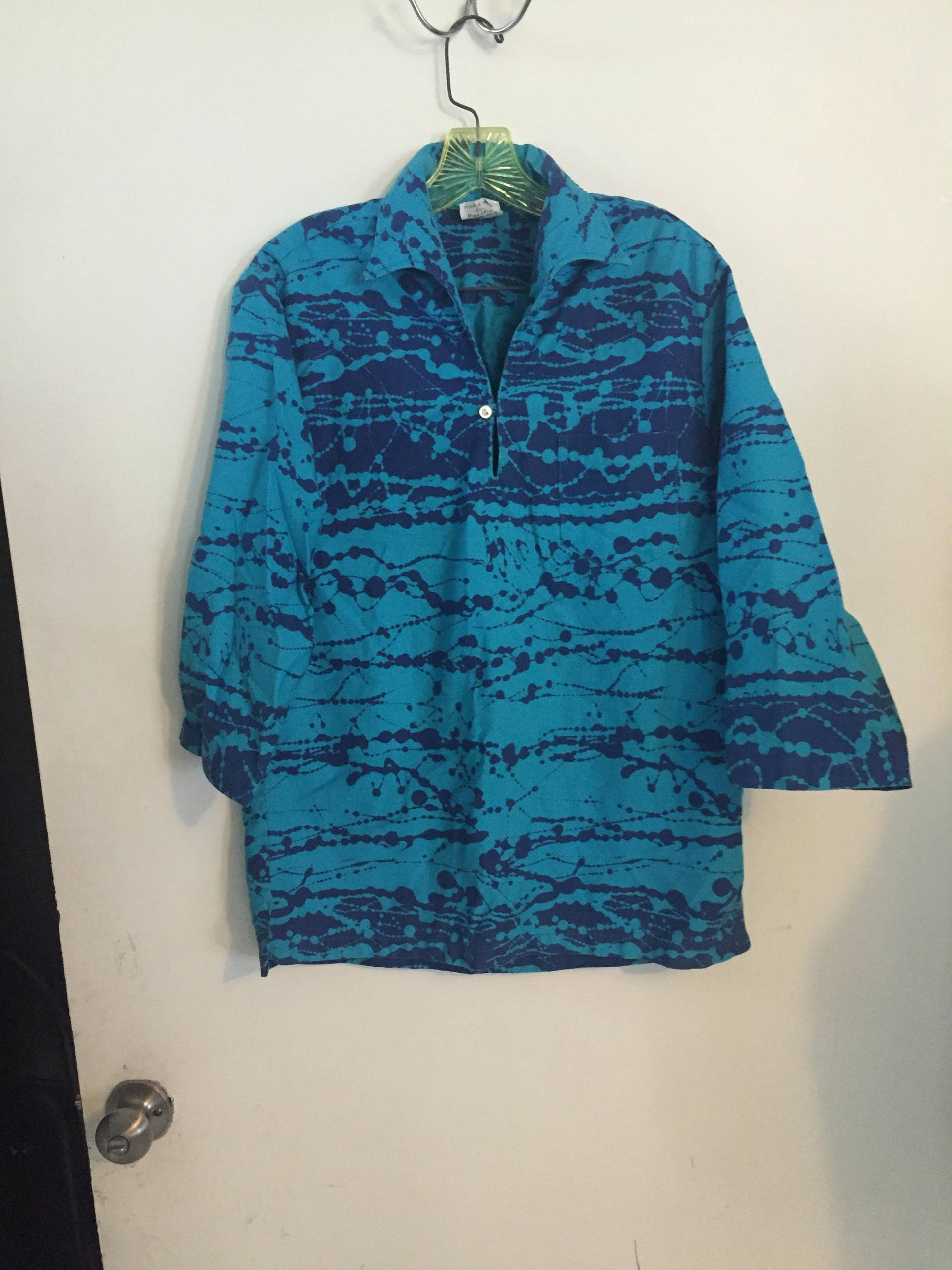 Jahrgang Hawaii Surf Kleid Shirt Größe M Blau Farbspritzer von Antweakin