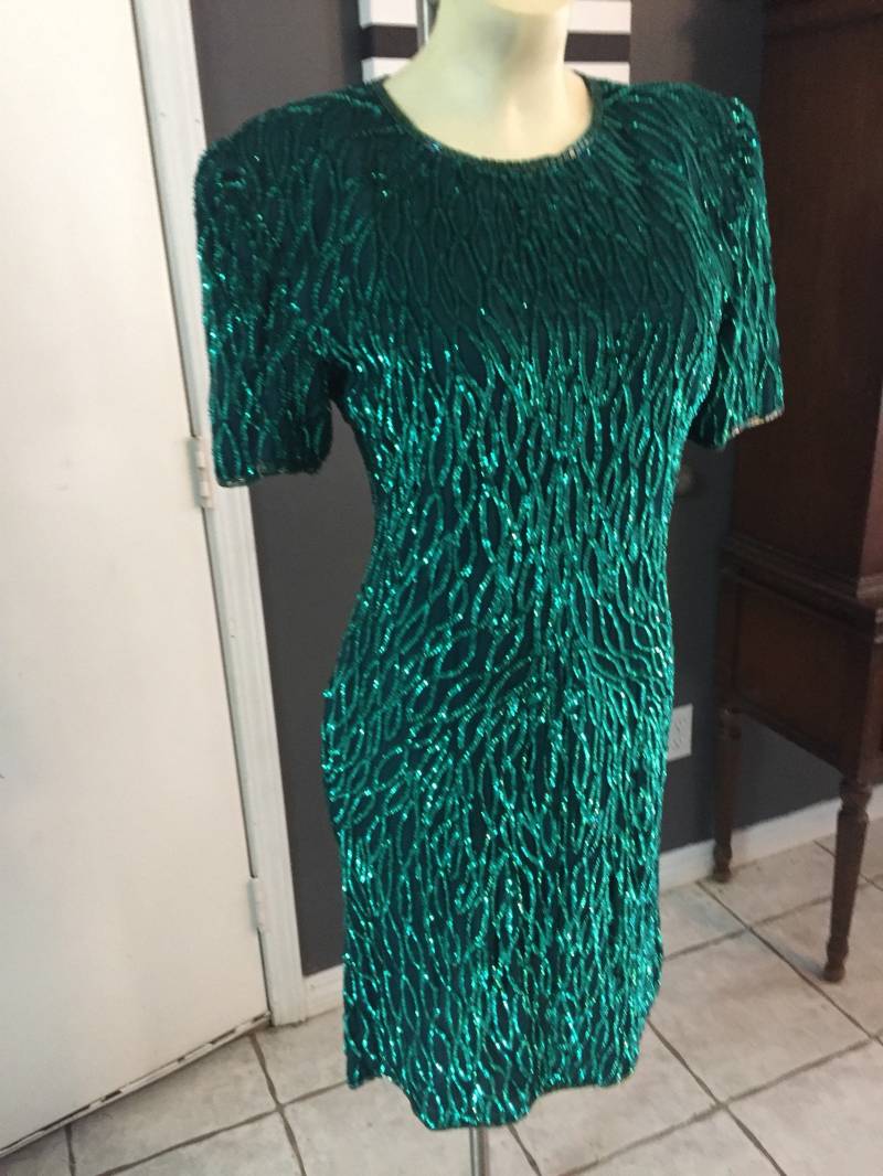 Jahrgang Laurence Kazar Grün Pailletten Urlaub Kleid Größe S von Antweakin