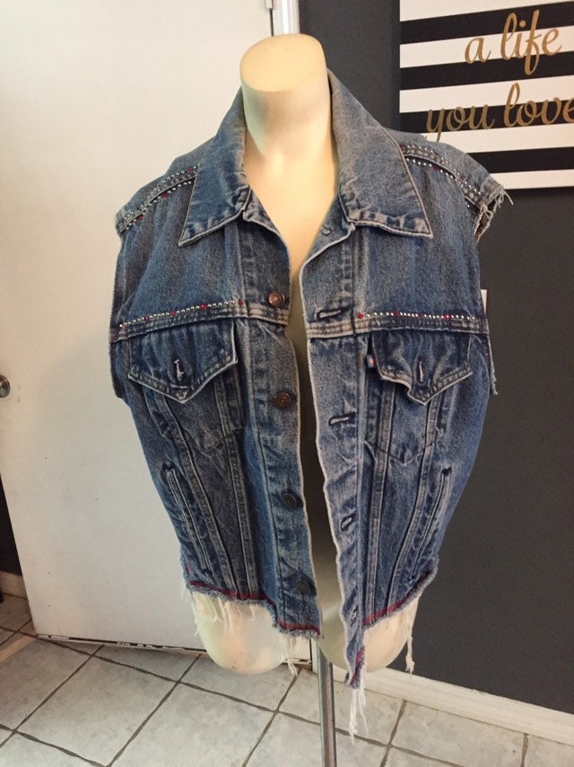 Jahrgang Levis L/xl Bejeweled Limited Edition Weste Susan Fixel Strass von Antweakin