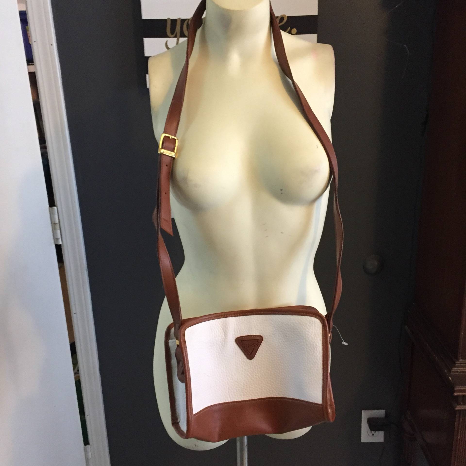 Jahrgang Weißen Vermutung Der 90Er Jahre Handtasche Tan Trim von Antweakin