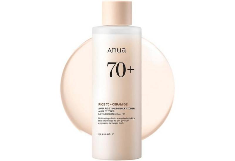 Anua Toner Rice 70 Glow Milky Toner 250ml – Feuchtigkeit & strahlender Teint schnell einziehend, ohne künstliche Duftstoffe, alkoholfrei, parabenfrei, feuchtigkeitsspendend, hautberuhigend, aufhellend, nicht fettend von Anua
