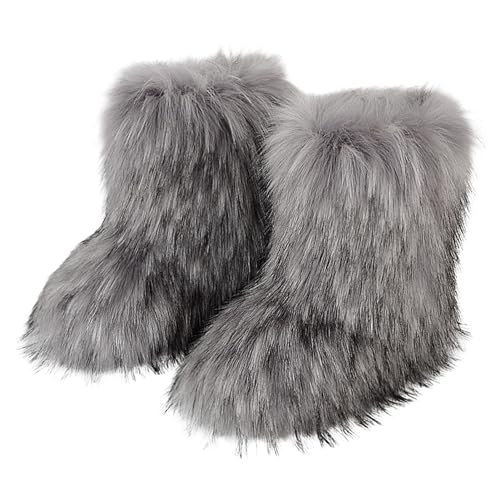 Pelzstiefel Winter Outdoor Flache Schuhe Faux Boots Bequem Gefüttert Booties für Freundin Mutter von Anulely