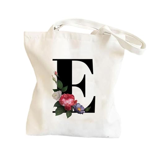 Initial Strandtaschen für Damen, Initial Strandtasche – lässige Tasche mit zum Einkaufen, Strandtasche, Monogramm-Tasche, Make-up-Organizer für Kosmetik, E, Se référer au descriptif von Anulely