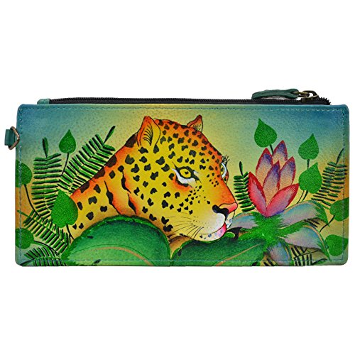 Anuschka Damen Women's Hand Painted Leather Organizer Wallet Anna by Geldbörse, handbemalt, echtes Leder, Leopardenmuster, Dschungel Leopard von Anuschka