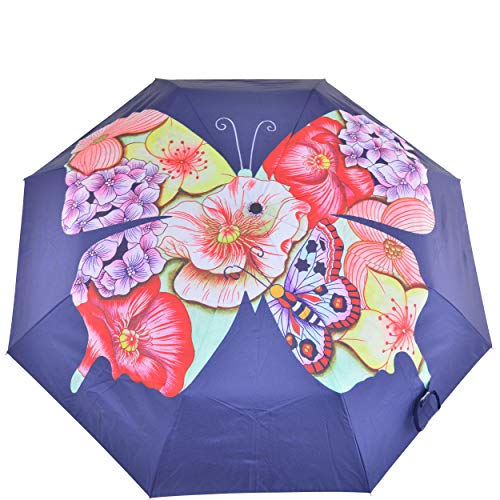 Anuschka Regenschirm, automatisches Öffnen/Schließen, UPF 50+, maximaler Sonnenschutz, wasserdicht, passt in die Handtasche, 96,5 cm Gr. Einheitsgröße, Schmetterlingsmosaik von Anuschka