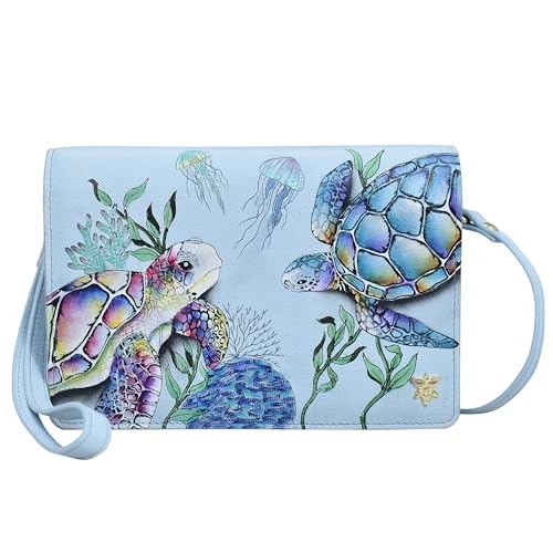 Anuschka 4-in-1 Damen Crossbody Leder Organizer-Umhängetasche, handbemalt - Underwater Beauty von Anuschka