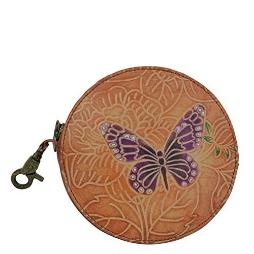 Anuschka Münzbeutel aus Echtleder, handbemalt, Rund - Tooled Butterfly Multi von Anuschka