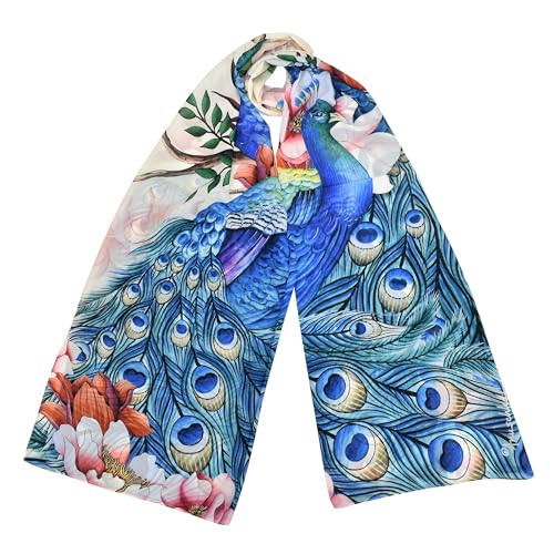 Anuschka Chiffon Schal für Damen oder als Unisex Modell, Kunstprint auf leichtem Stoff - Maße 60 x 182 cm - Pretty Peacocks von Anuschka