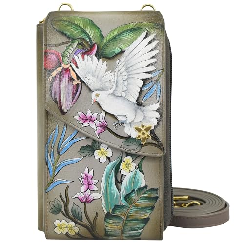 Anuschka Crossbody Handytasche mit RFID Schutz aus pflanzlich gegerbtem Leder, handbemalt - Wings of Peace von Anuschka