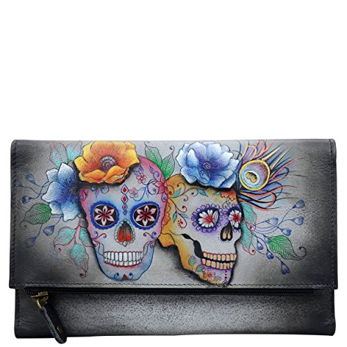 Anuschka Damen Clutch aus Leder, handbemalt, dreifach faltbar, (Calaveras De Azucar), Einheitsgröße von Anuschka