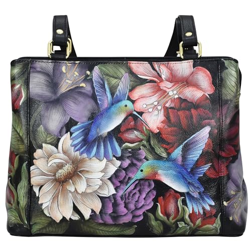 Anuschka Damen Everyday Leder Tote Bag - Mittlere Größe, handbemalte Ledertasche - Hummingbird Heaven von Anuschka