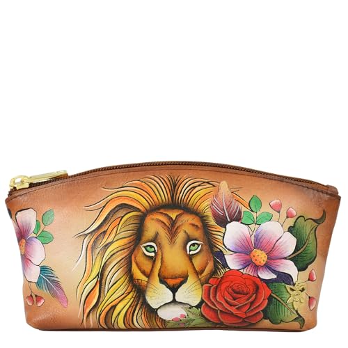 Anuschka Damen Hand Painted Leather Cosmetic Pouch-Lion Garden Tan Handbemalte Kosmetiktasche aus echtem Leder – Löwengarten Hellbraun von Anuschka