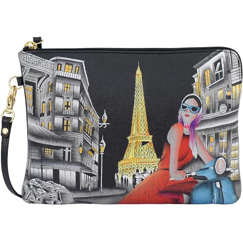 Anuschka Damen Hand Painted Leather Wristlet Wallet-Evening Black Handbemaltes Ledergeldbörse mit Handgelenk, Abend in Paris Schwarz von Anuschka