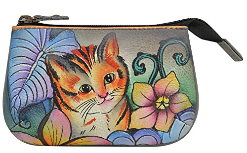 Anuschka Damen Leder Münzbörse - Echtes weiches Leder - handbemalt Original Kunst - Katzen im Wunderland von Anuschka