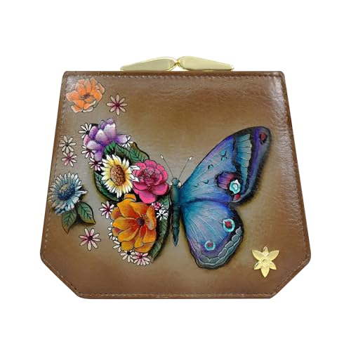 Anuschka Damen Lederbörse - Doppeltgefaltetes French Wallet, handbemalt - Butterfly Blooms Bronze von Anuschka