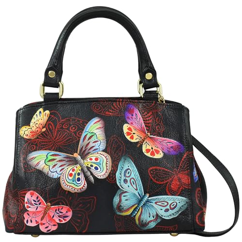 Anuschka Damen Original Echtleder handbemalt klein Multicompartment Satchel, Midnight Butterflies, Einheitsgröße von Anuschka